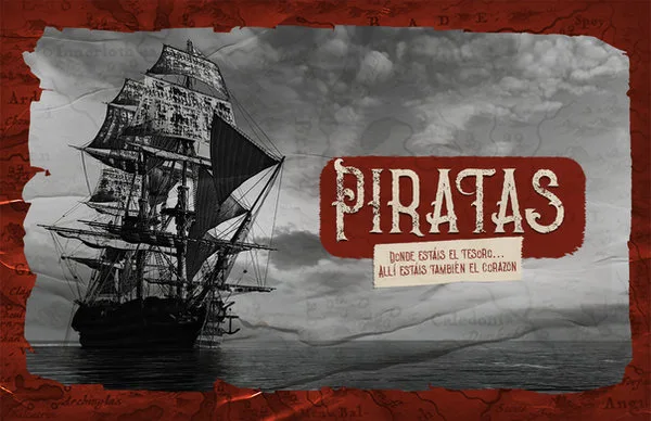 Piratas animated title artwork with a ship at sea